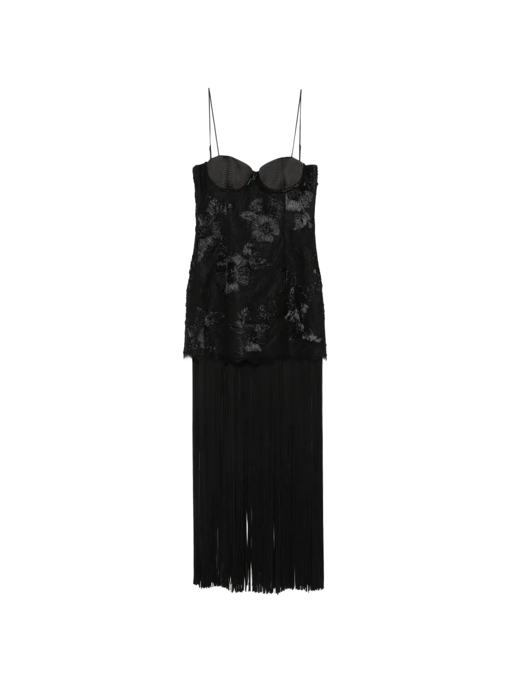 NISSA fringed floral-lace midi dress - Nero