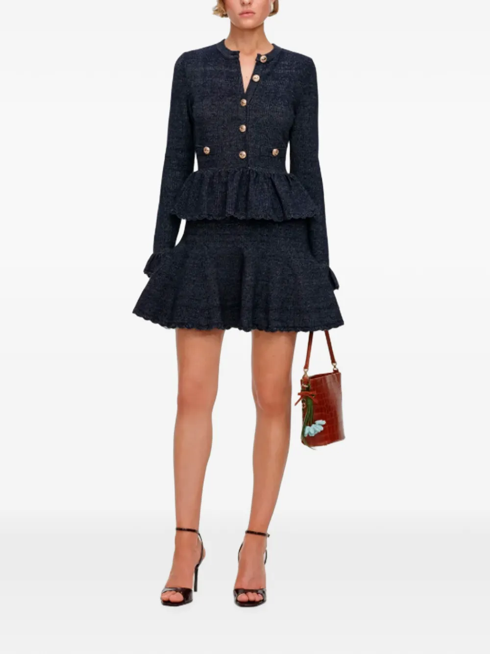 Self-Portrait Gebreide mini-jurk met textuur Blauw