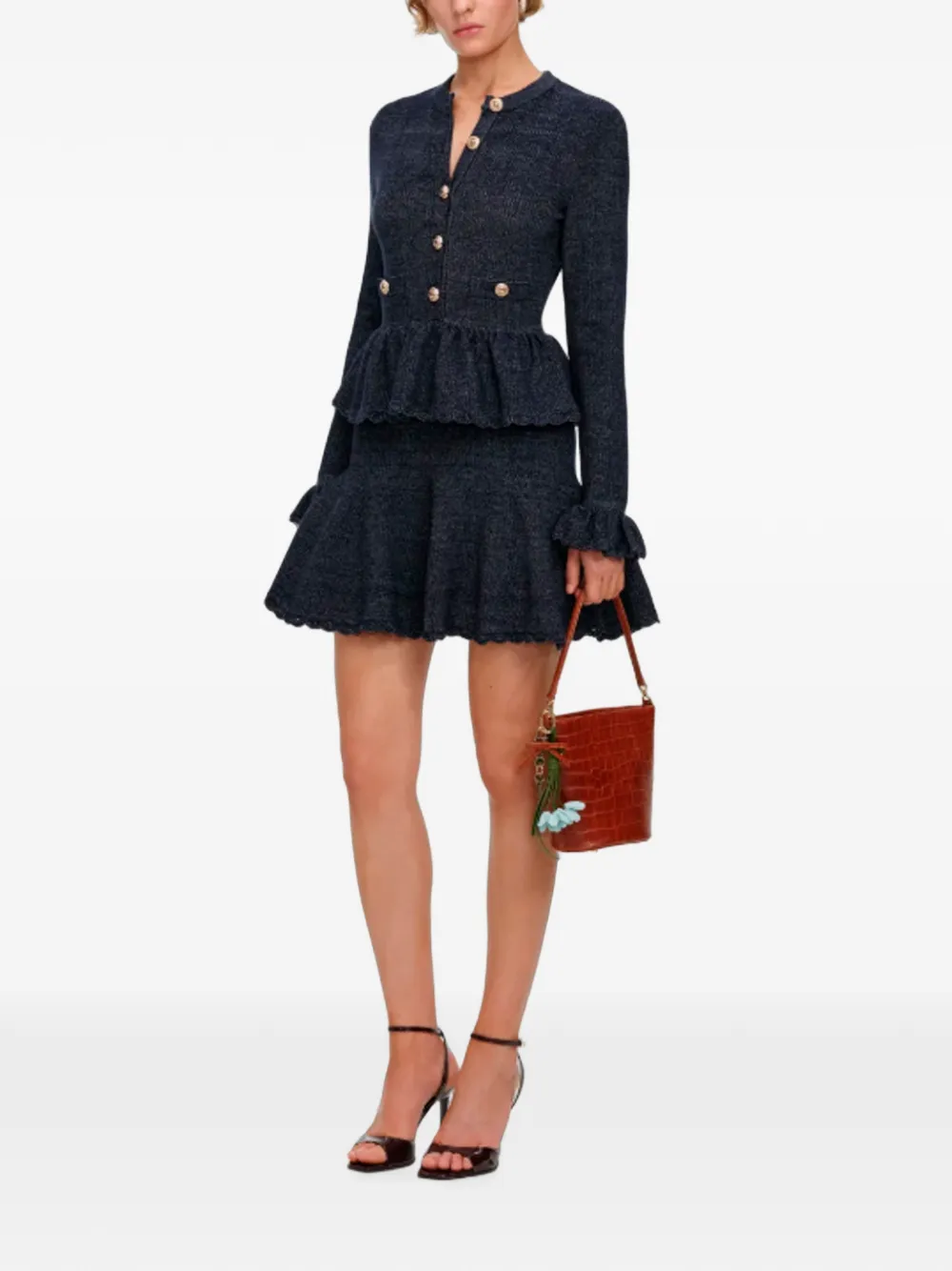 Self-Portrait Gebreide mini-jurk met textuur Blauw