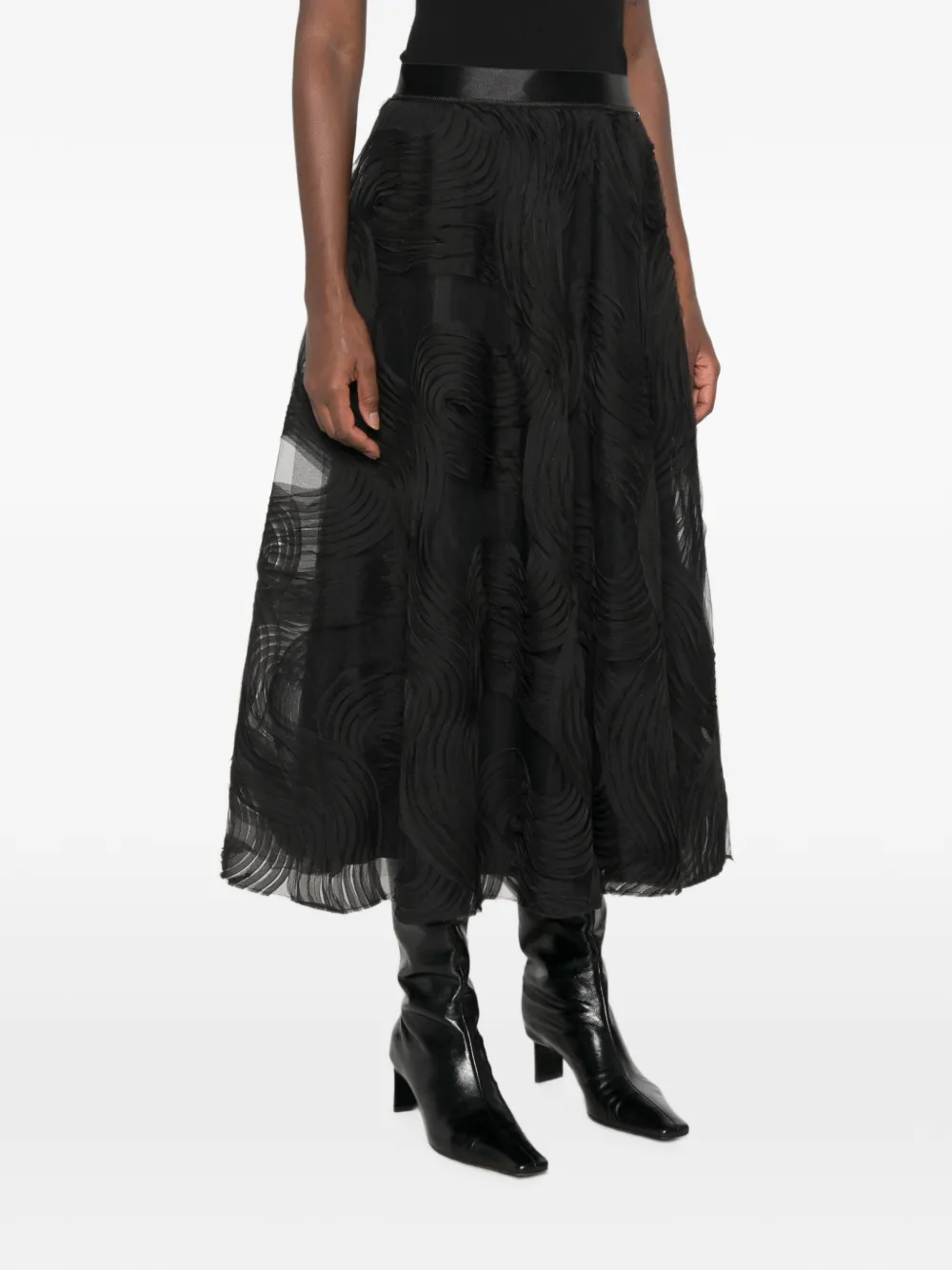 NISSA Flared midi-rok met textuur Zwart