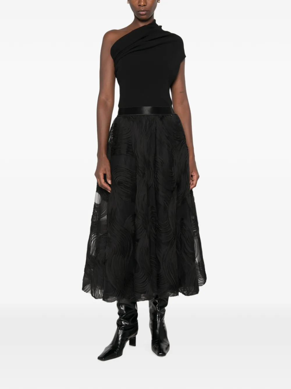 NISSA Flared midi-rok met textuur Zwart
