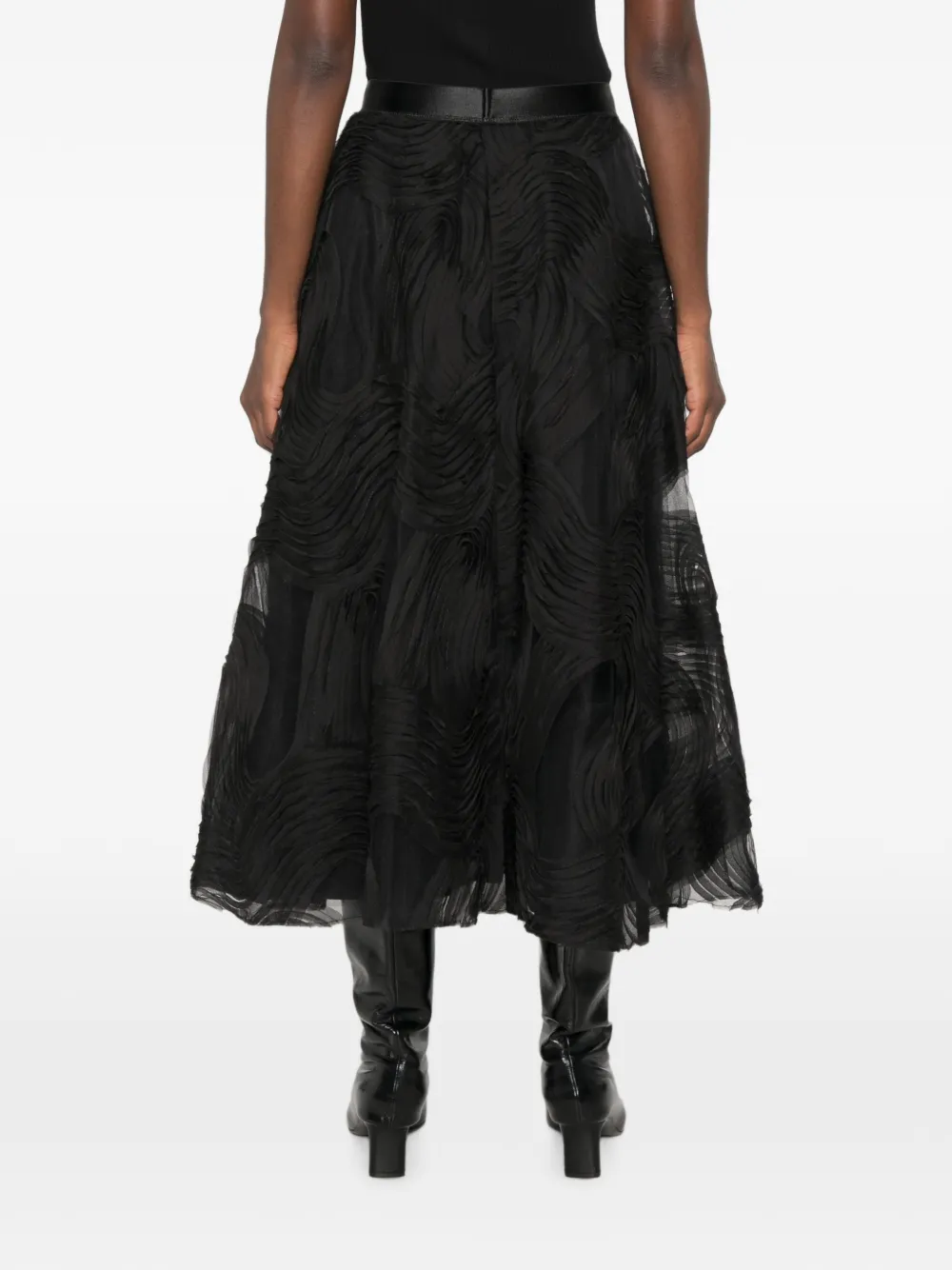 NISSA Flared midi-rok met textuur Zwart
