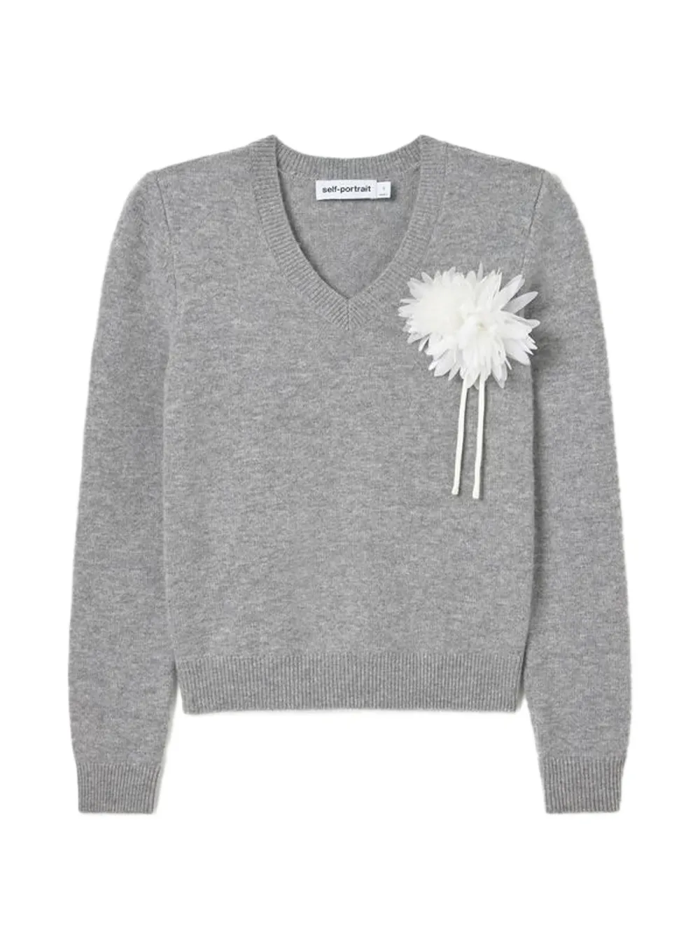 Self-Portrait grey flower wool jumper