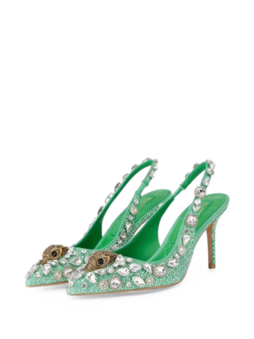 Kurt Geiger London Eagle Head crystal-embellished slingback pumps Groen