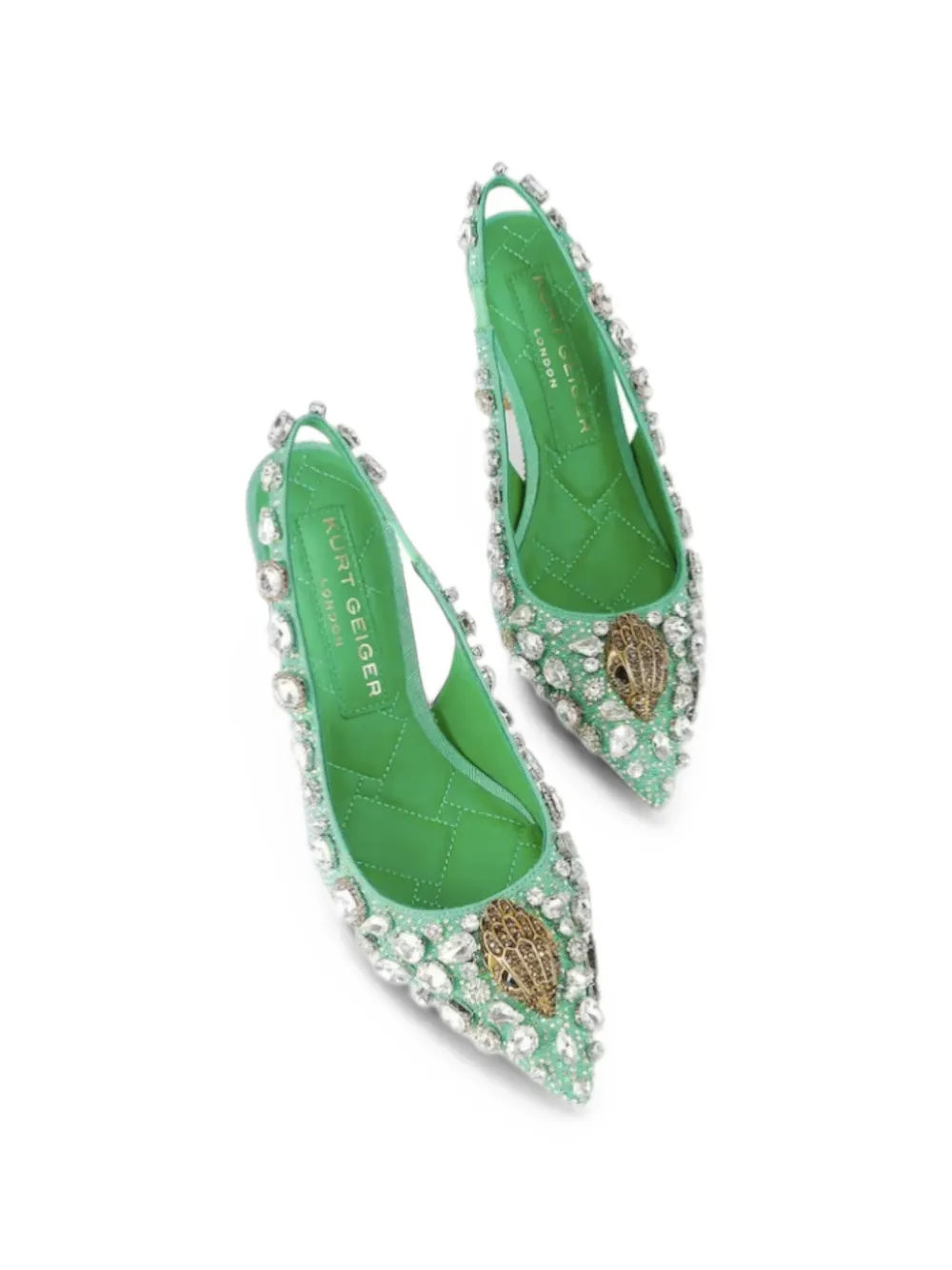 Kurt Geiger London Eagle Head crystal-embellished slingback pumps Groen