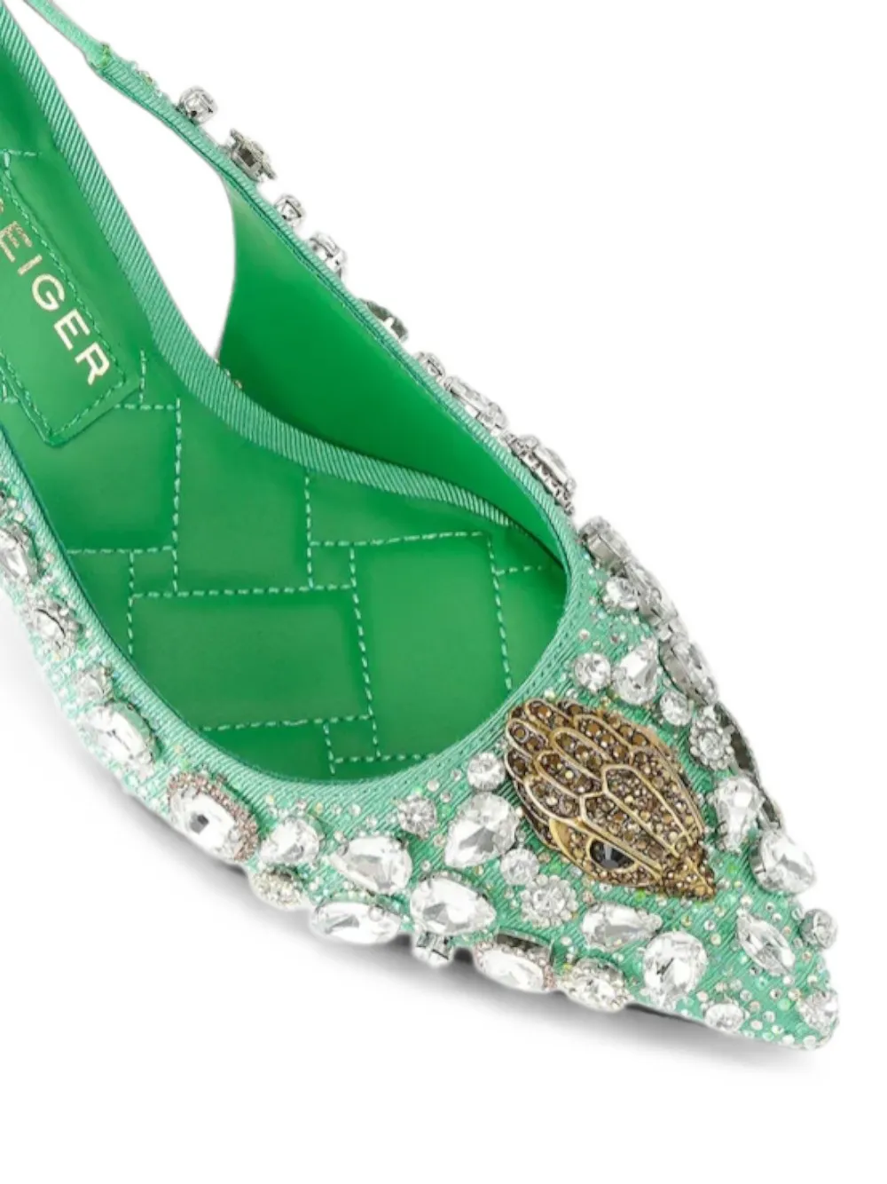 Kurt Geiger London Eagle Head crystal-embellished slingback pumps Groen