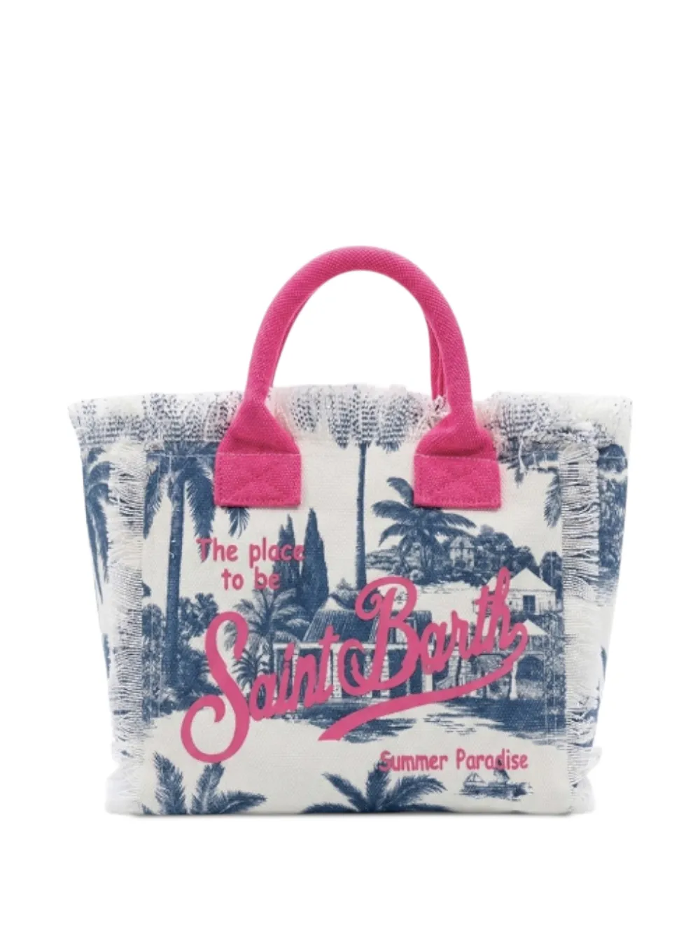 MC2 Saint Barth Colette landscape-print frayed beach bag in White