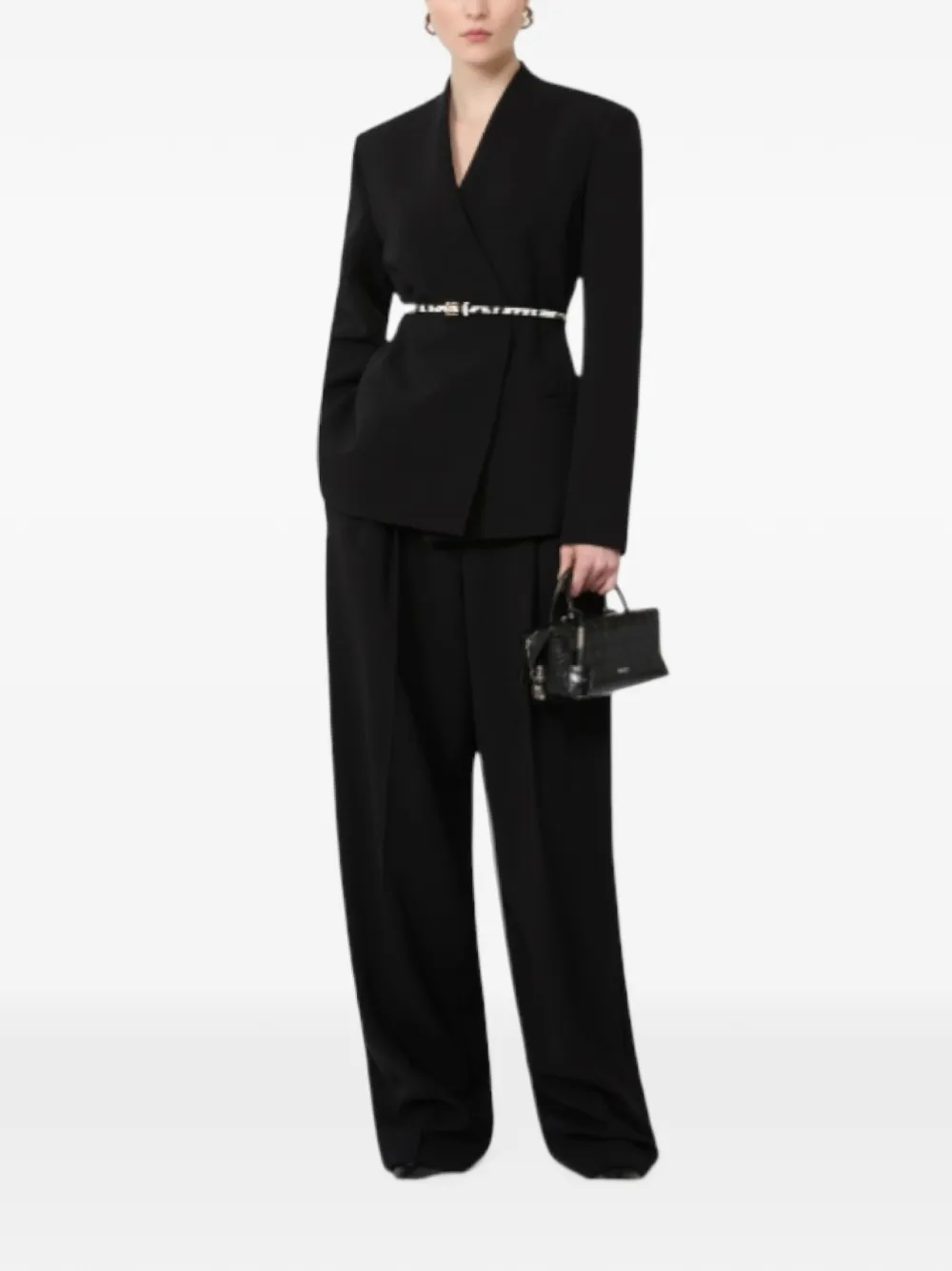 Max Mara Jack met ceintuur en dubbele rij knopen Zwart