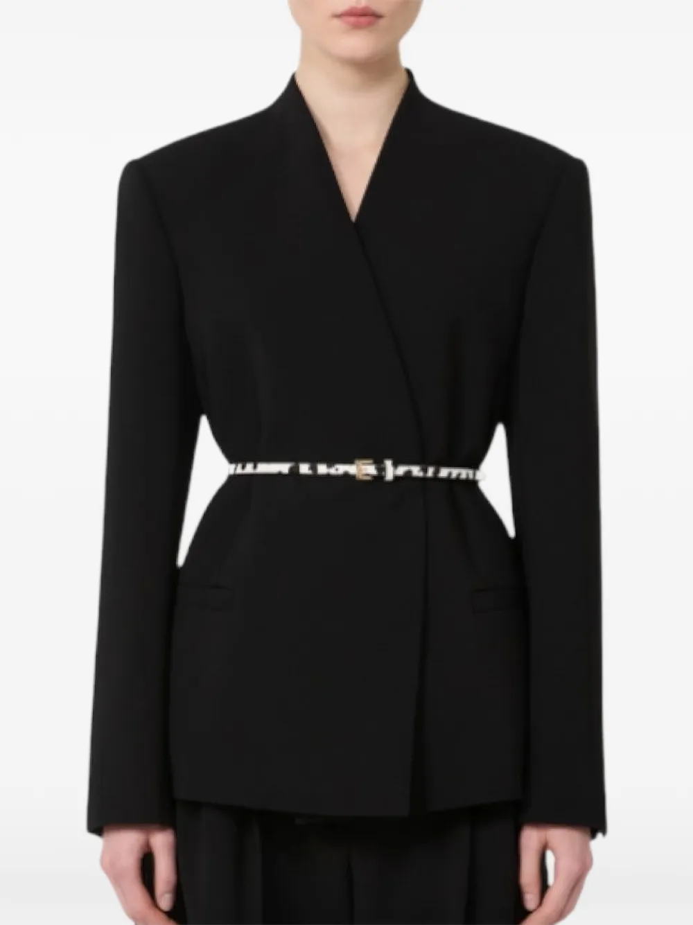 Max Mara Jack met ceintuur en dubbele rij knopen Zwart