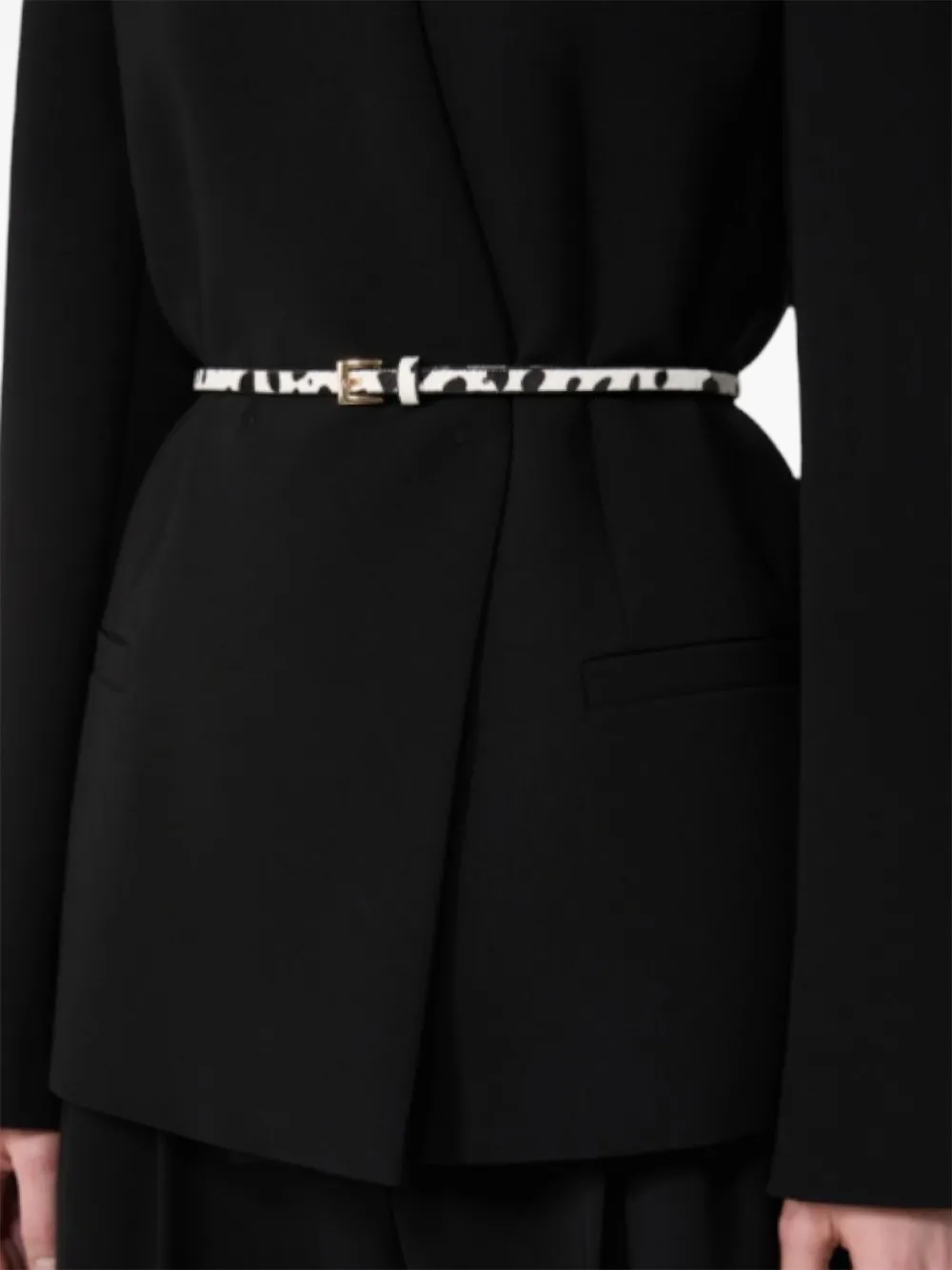 Max Mara Jack met ceintuur en dubbele rij knopen Zwart