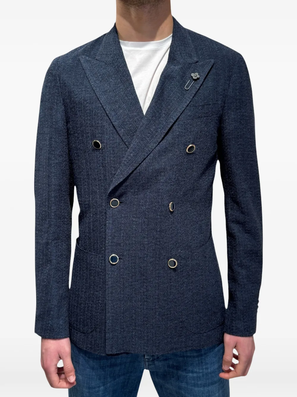 Lardini Blazer met dubbele rij knopen en slub textuur Blauw