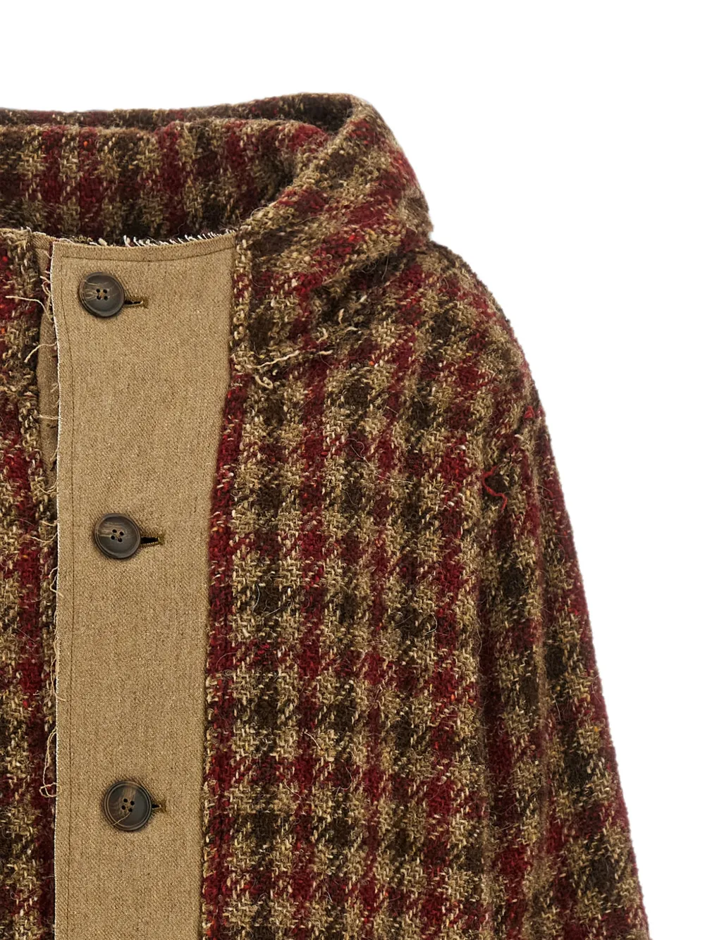 R13 Geruit jack met capuchon en pied-de-poule print Bruin