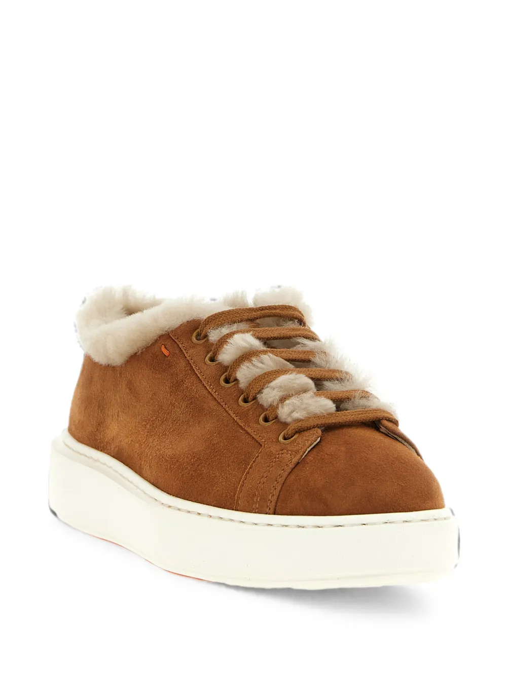 Santoni Cleanmount sneakers met lammy afwerking Bruin