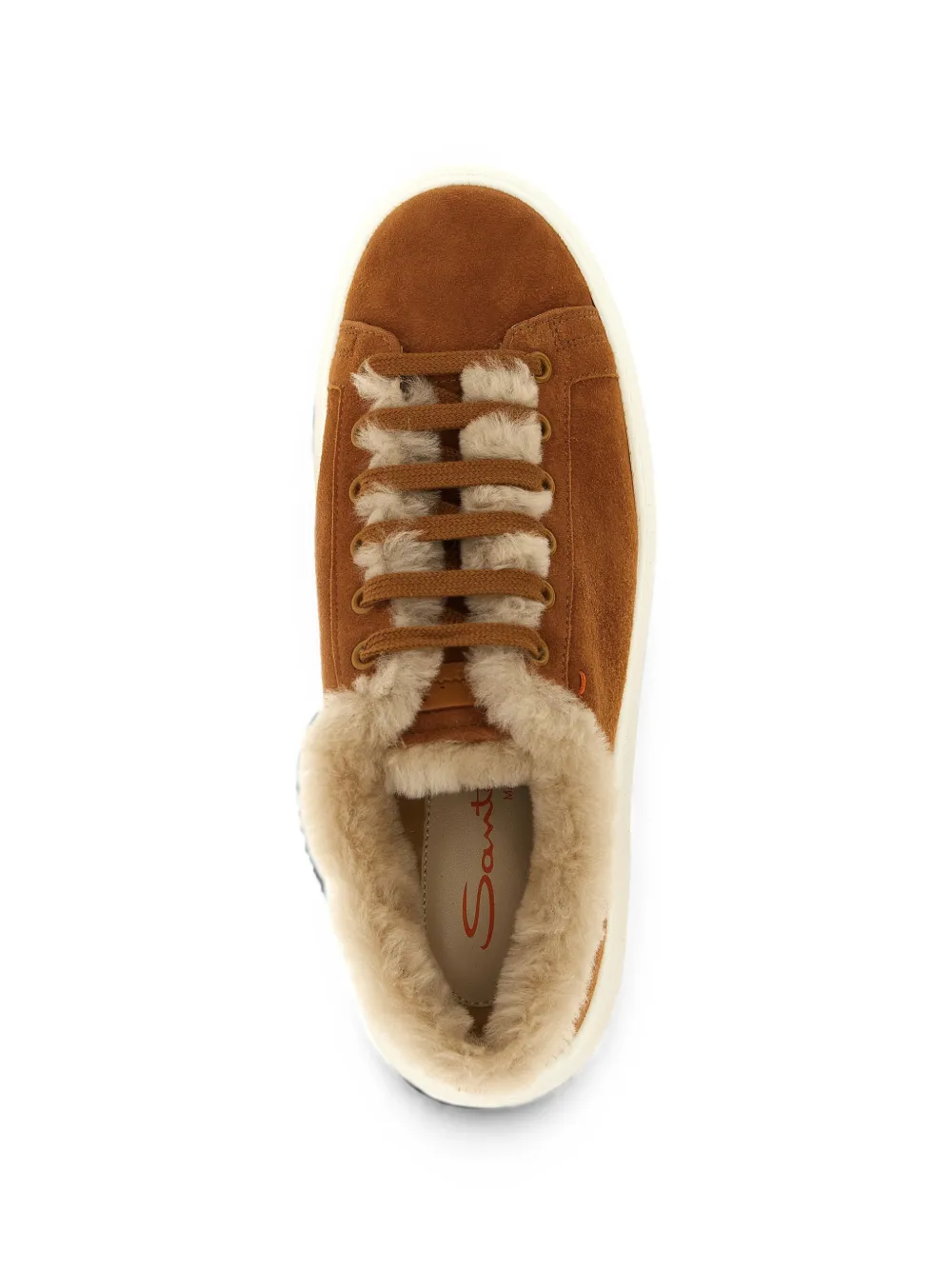 Santoni Cleanmount sneakers met lammy afwerking Bruin