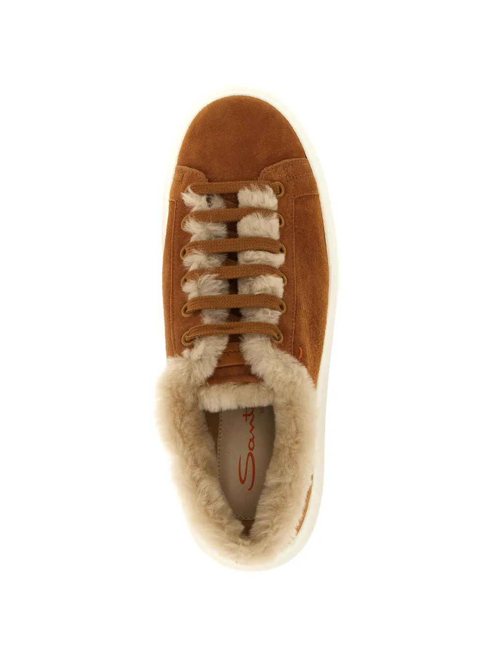 Santoni Cleanmount Shearling-trim Sneakers in Brown, view 4