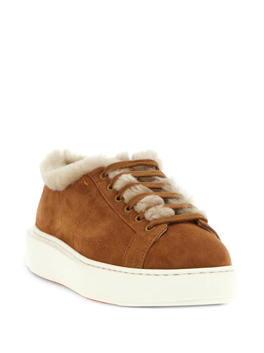 Santoni Cleanmount Shearling-trim Sneakers in Brown, view 2