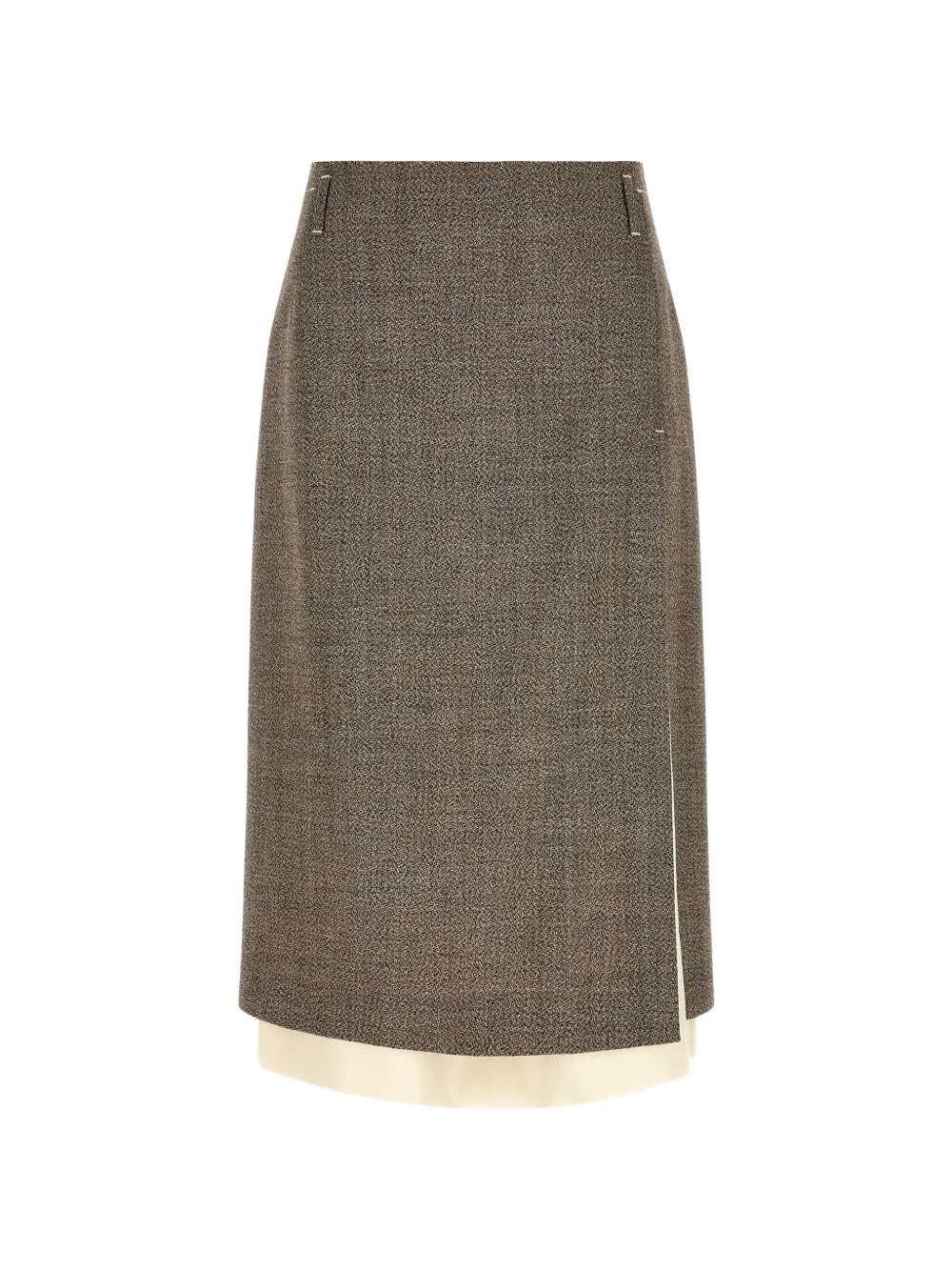 Tela layered-hem asymmetrical-slit midi skirt
