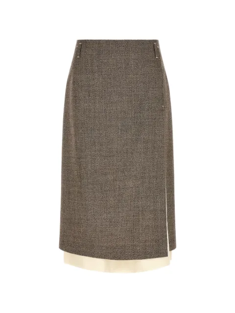 Tela layered-hem asymmetrical-slit midi skirt