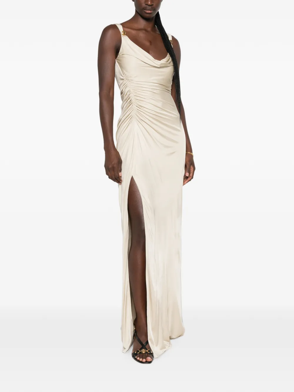 Versace Maxi-jurk met ruches Beige
