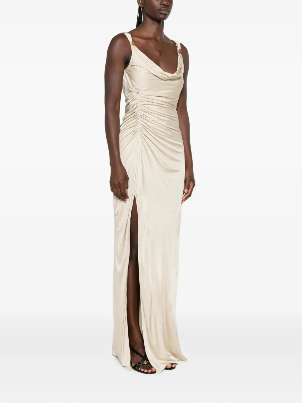 Versace Maxi-jurk met ruches Beige