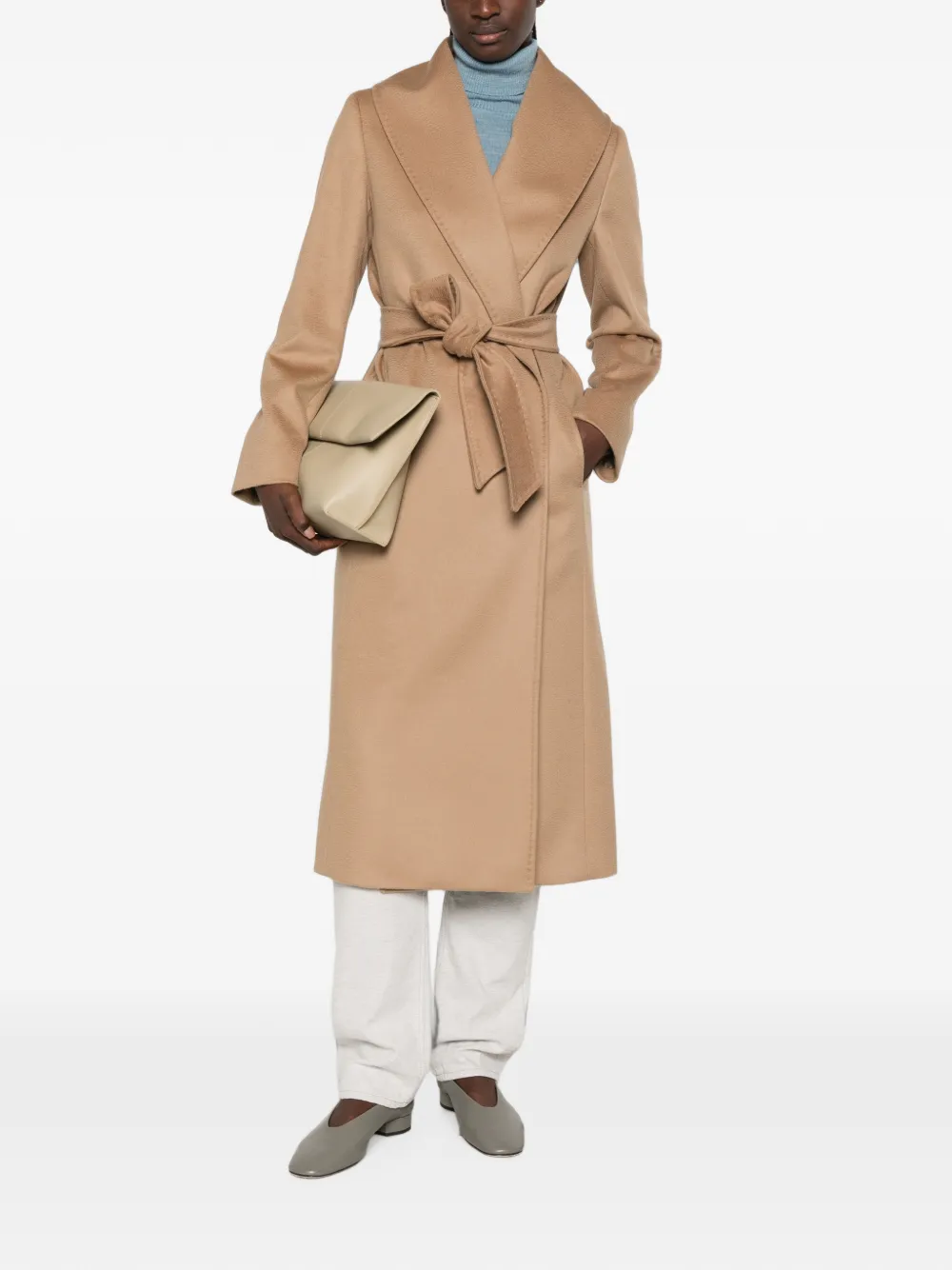 Max Mara Jas met sjaalkraag en ceintuur Beige