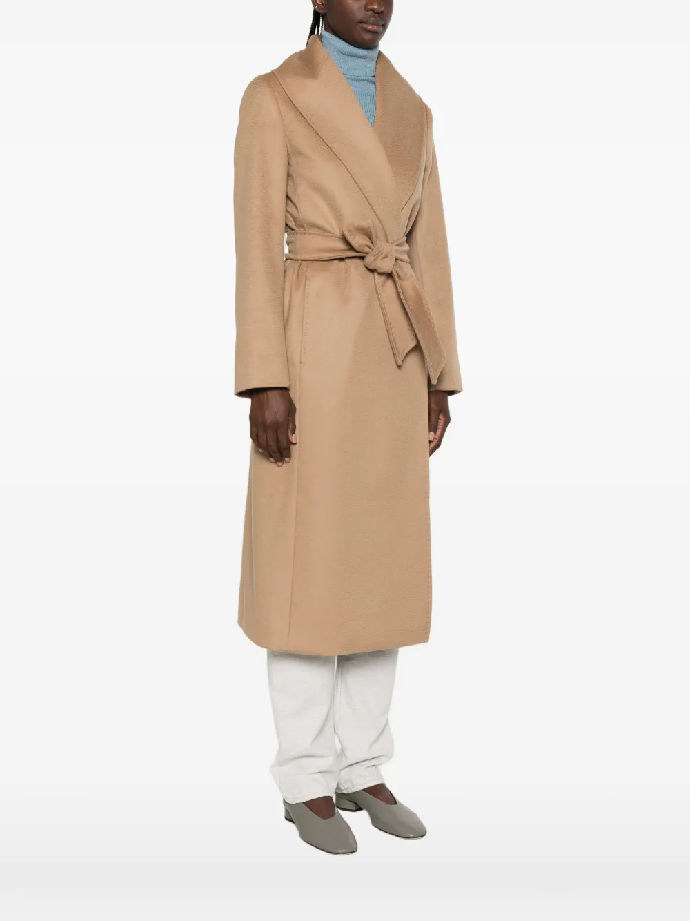Max Mara Jas met sjaalkraag en ceintuur Beige