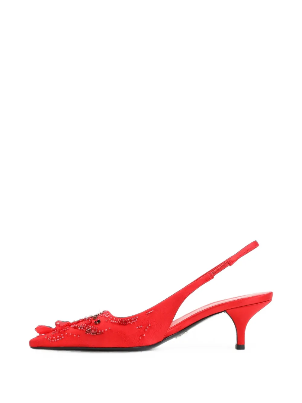 Prada embroidered satin slingback pumps Rood