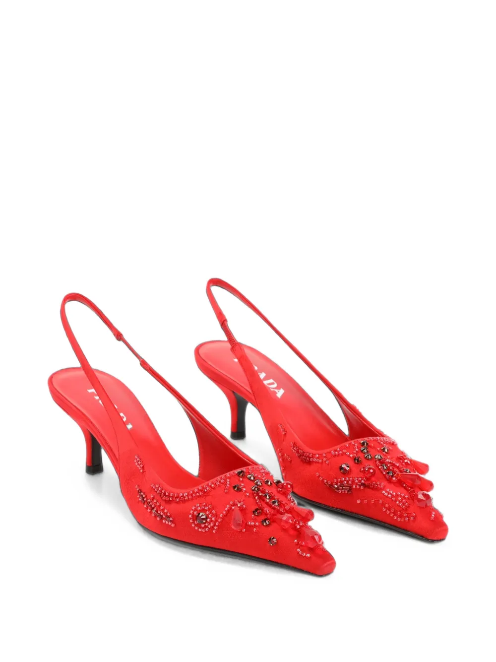Prada embroidered satin slingback pumps Rood