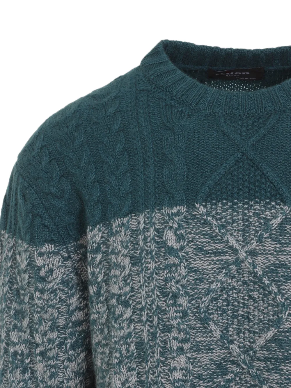 Kiton Kabelgebreide trui met colourblocking Blauw