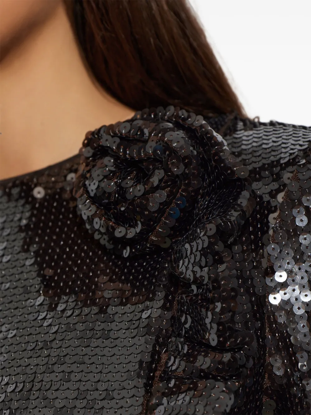 ROTATE BIRGER CHRISTENSEN Jurk met pailletten en bloemapplicatie Zwart