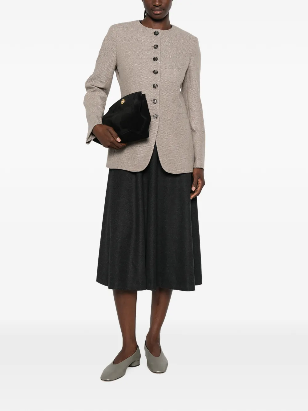 Max Mara Kraagloos button-up jack Beige