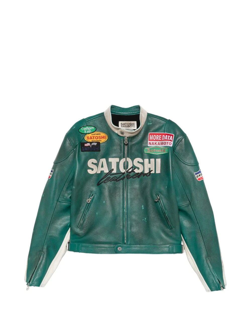 SATOSHI NAKAMOTO Lederjacke mit Patch-Detail - Grün