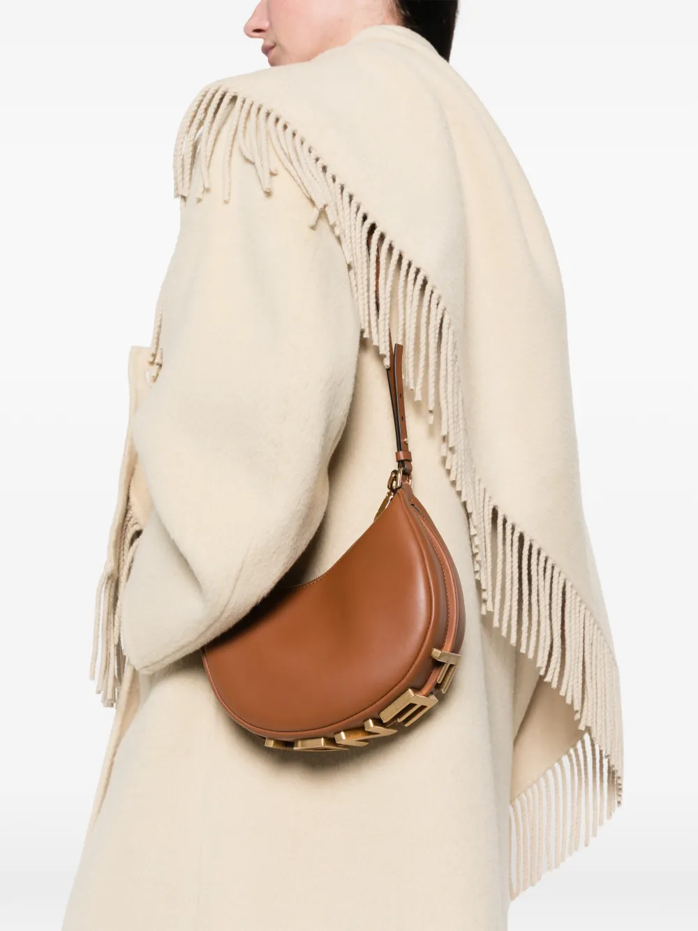 FENDI graphy leren schoudertas Bruin
