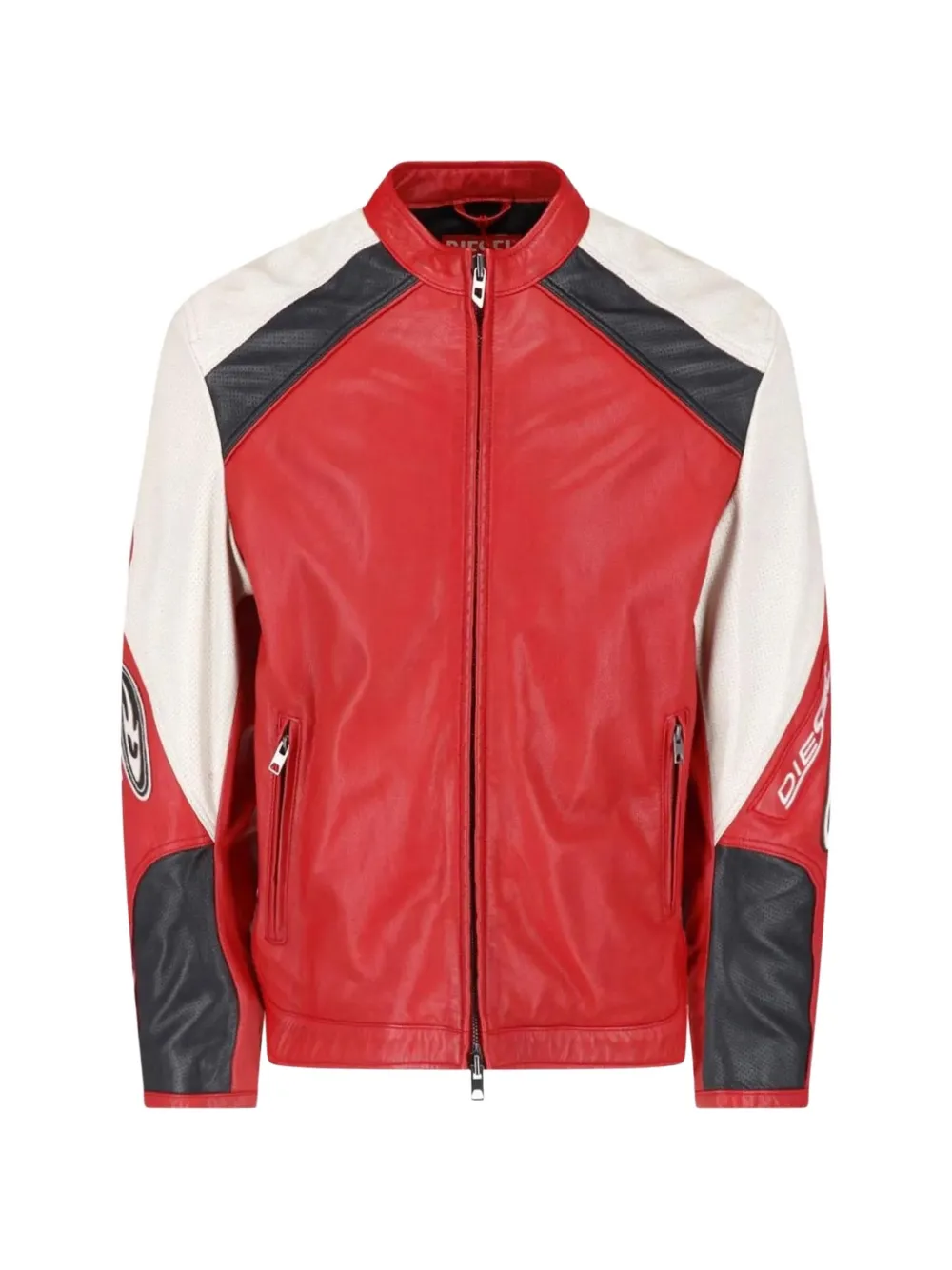 Diesel biker jacket in colour-block perforated leather - Rosso