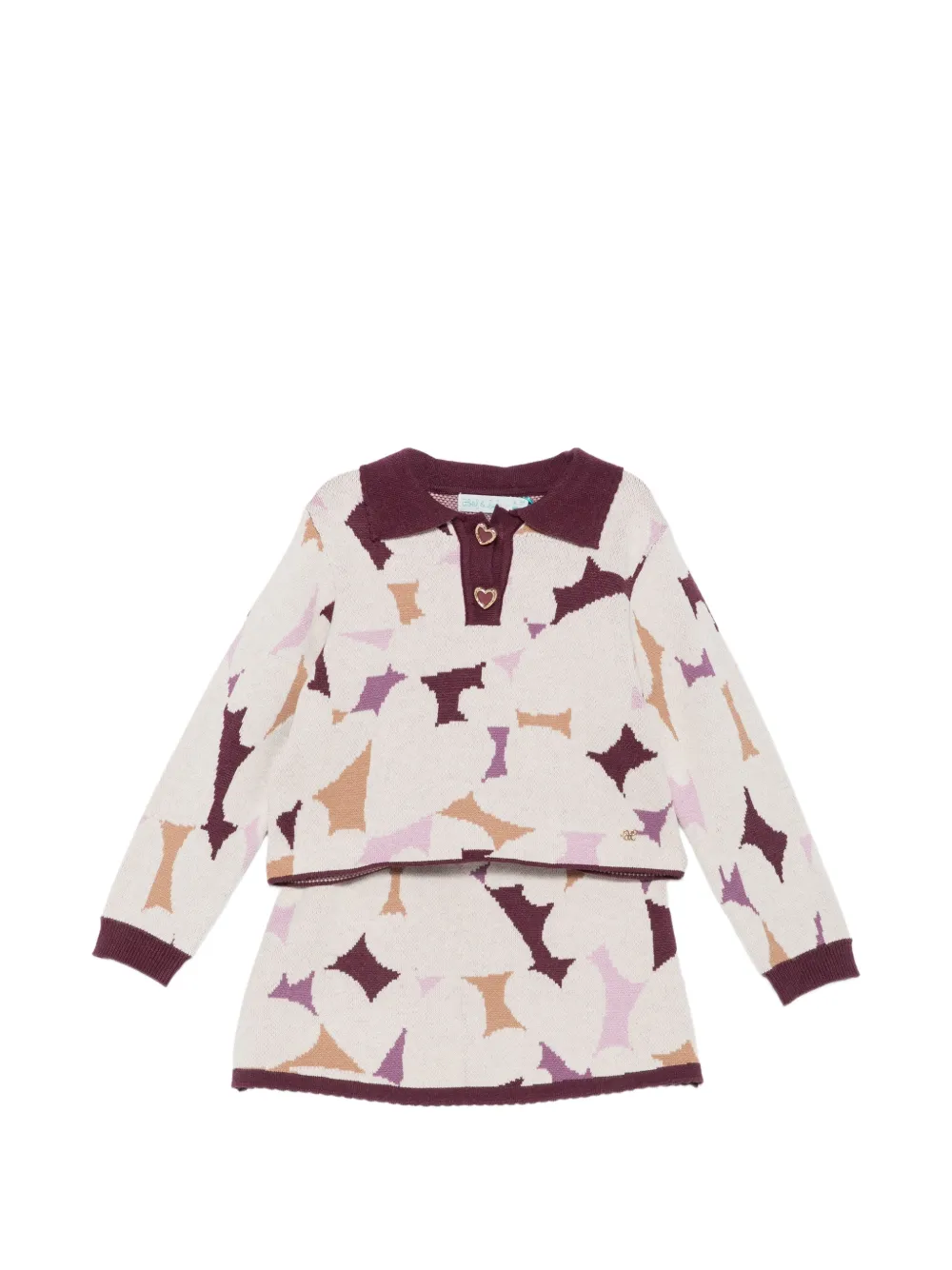 Abel & Lula abstract-pattern polo-collar skirt set - Tons neutres Abel & Lula abstract-pattern polo-collar skirt set - Tons neutres