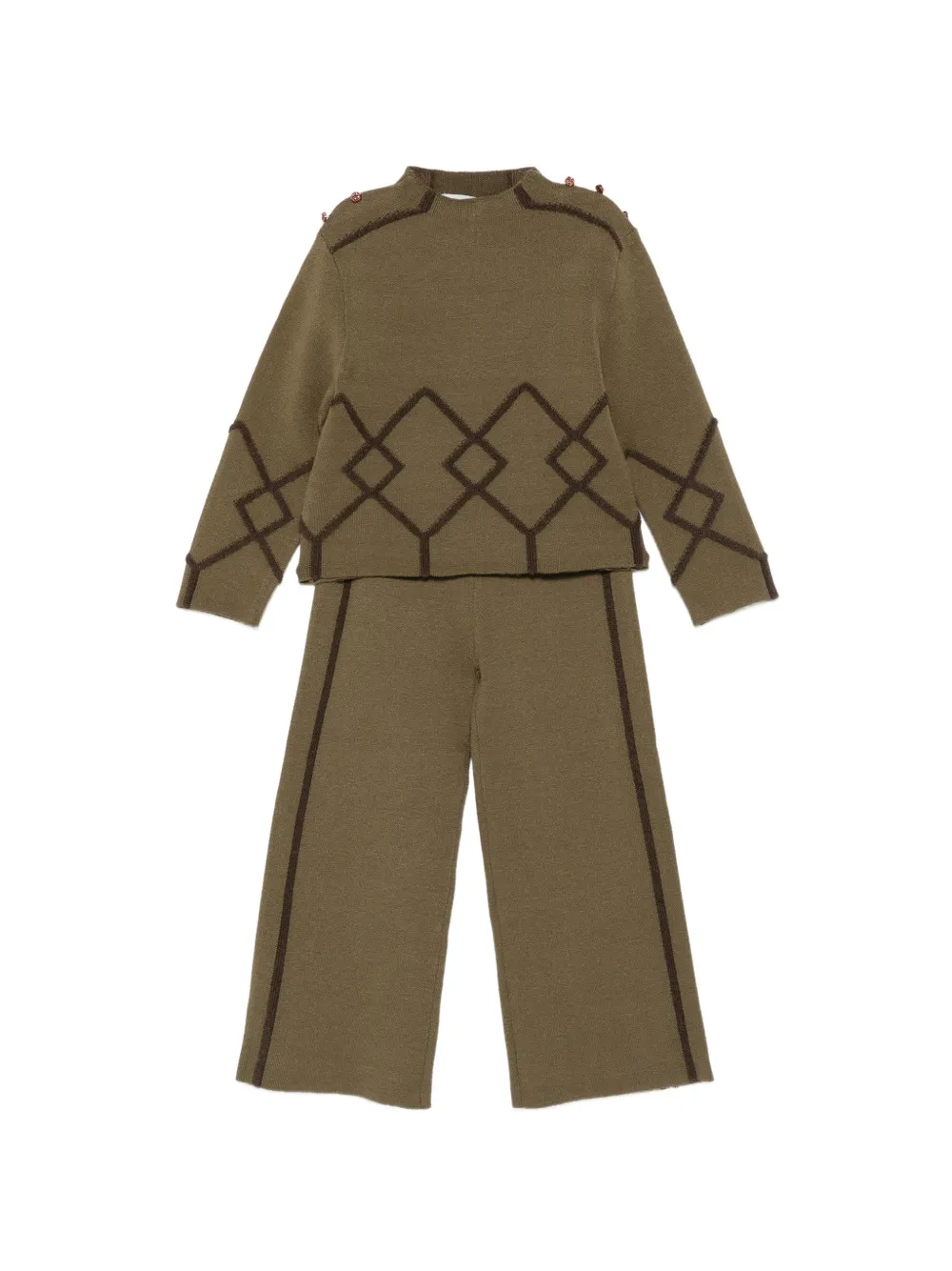 Abel & Lula geometric-pattern shoulder-button trousers set - Vert Abel & Lula geometric-pattern shoulder-button trousers set - Vert