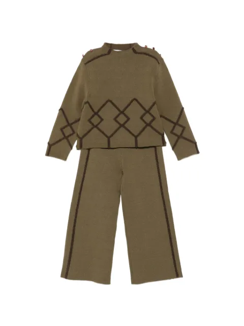 Abel & Lula geometric-pattern shoulder-button trousers set