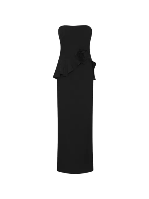 ROTATE BIRGER CHRISTENSEN long flower strapless maxi dress black
