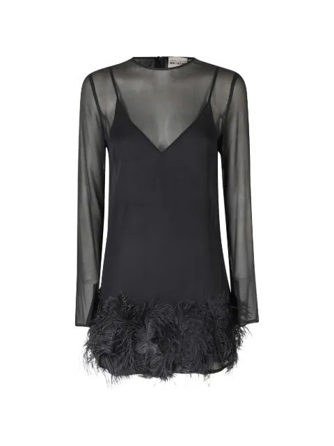 Semicouture Rae feather-trim sheer-sleeve mini dress