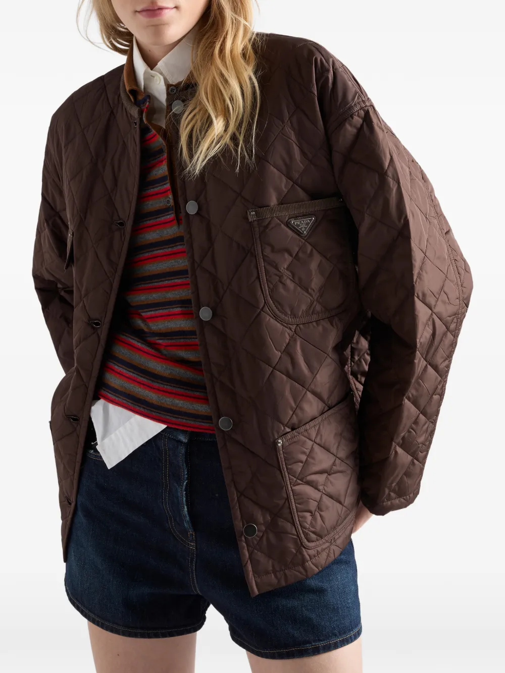 Prada Re-Nylon gewatteerd lichtgewicht jack Bruin