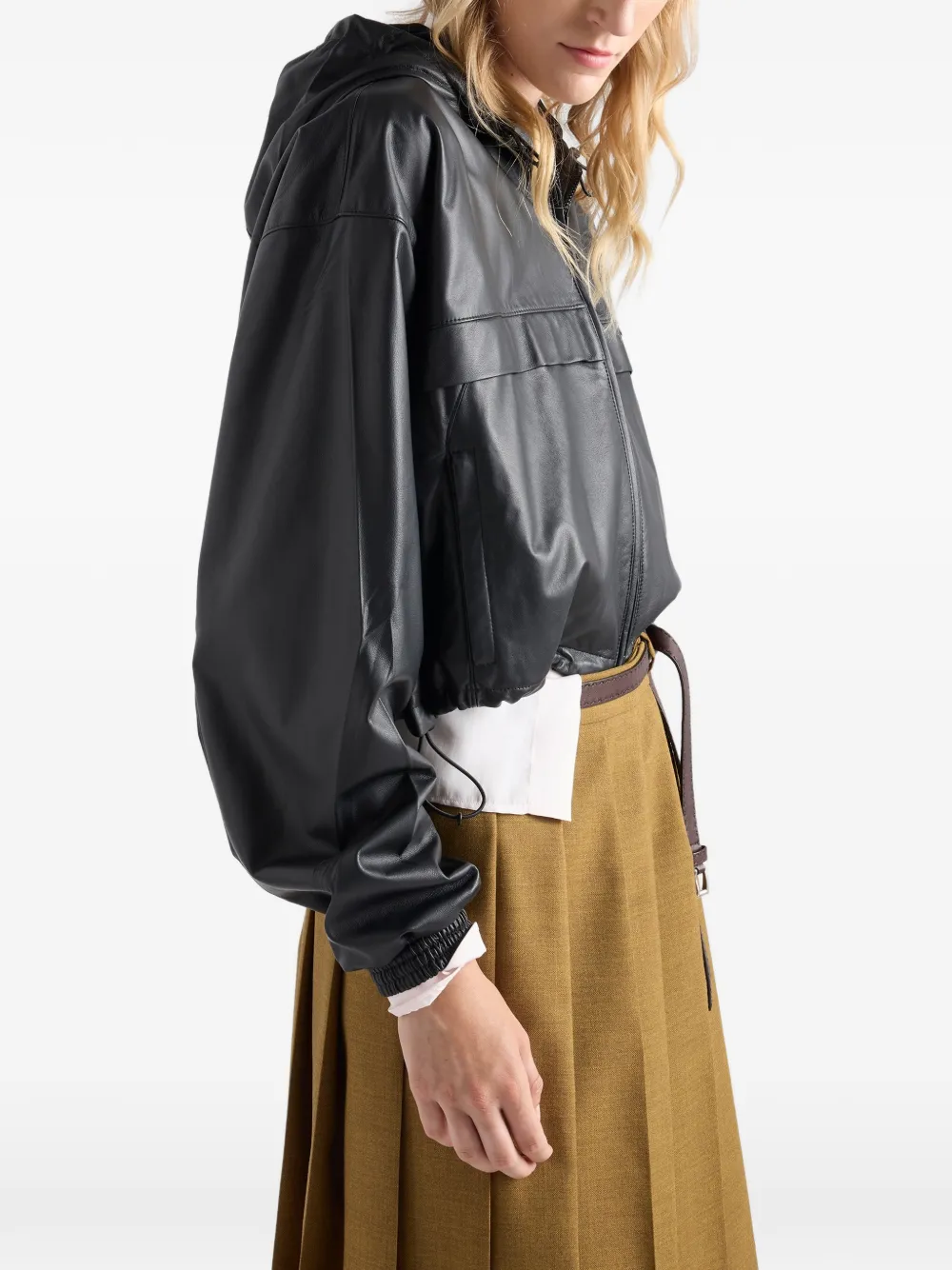 Prada Jack van nappaleer met capuchon Zwart