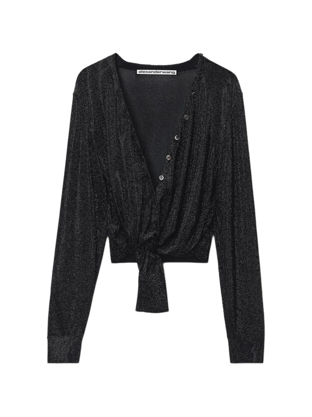 Alexander Wang crystal hotfix knotted deep V-neck cardigan - Nero