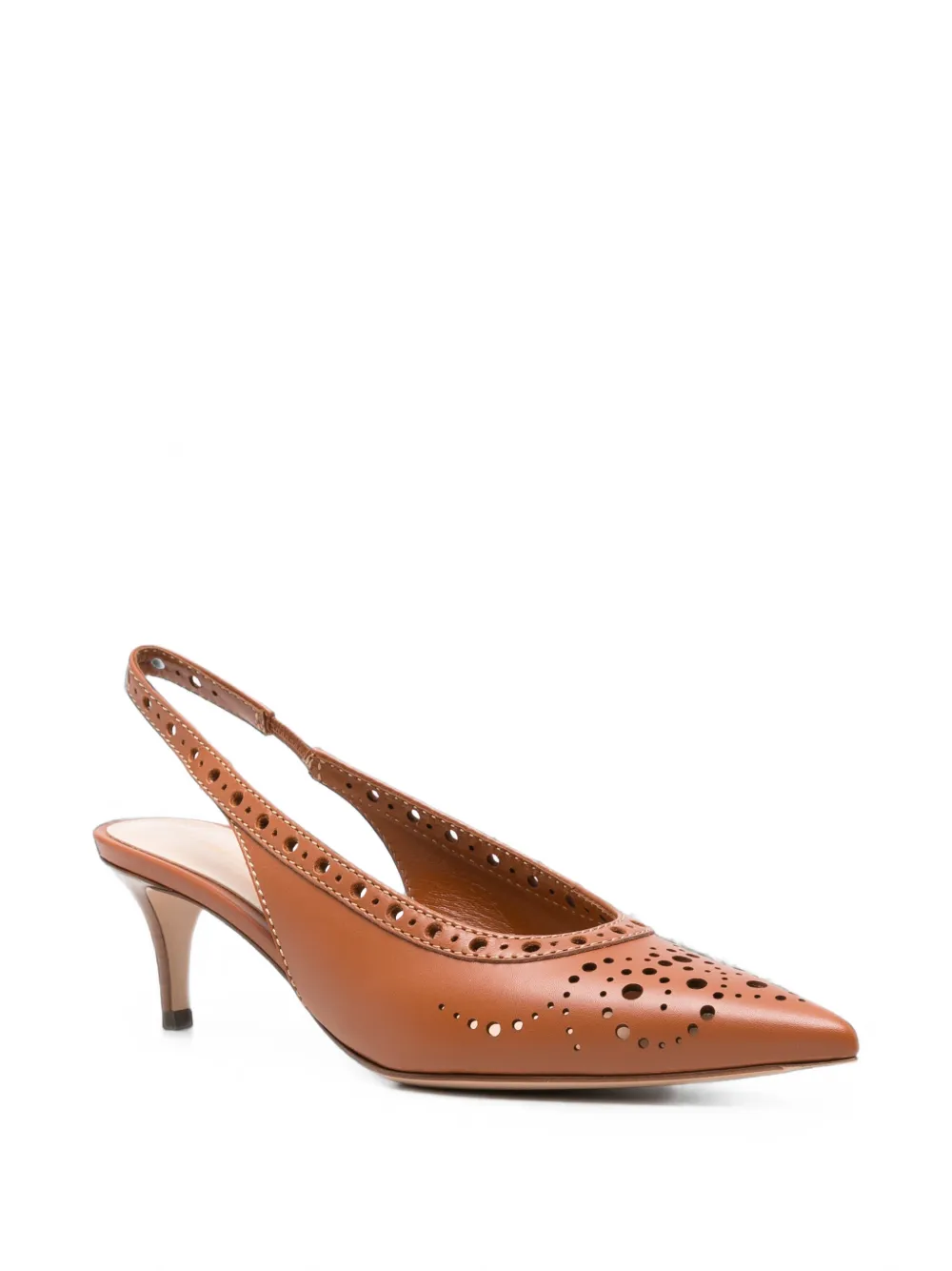 Gianvito Rossi perforated leather slingback pumps Bruin