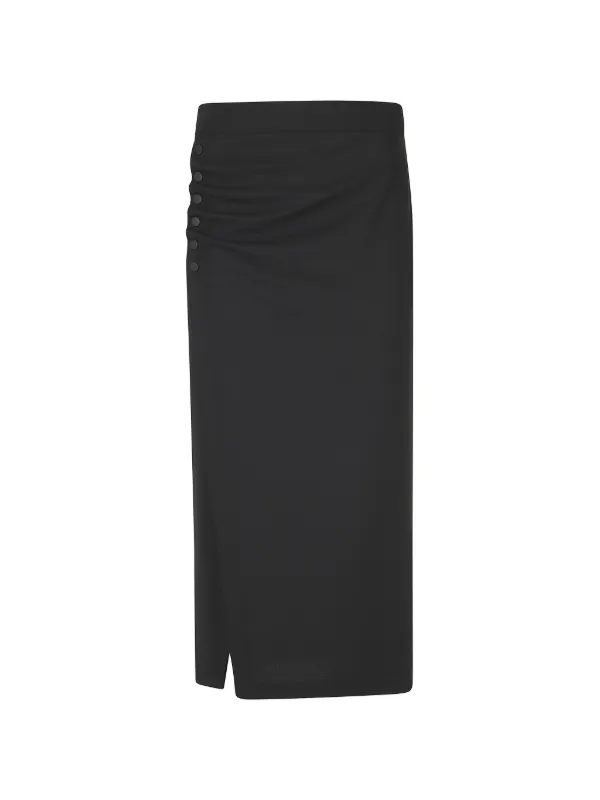 Emporio Armani Button-embellished Ruched Midi Skirt in Black