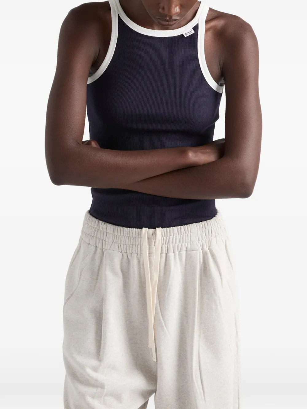 Prada Ribgebreide top met contrasterende afwerking Blauw