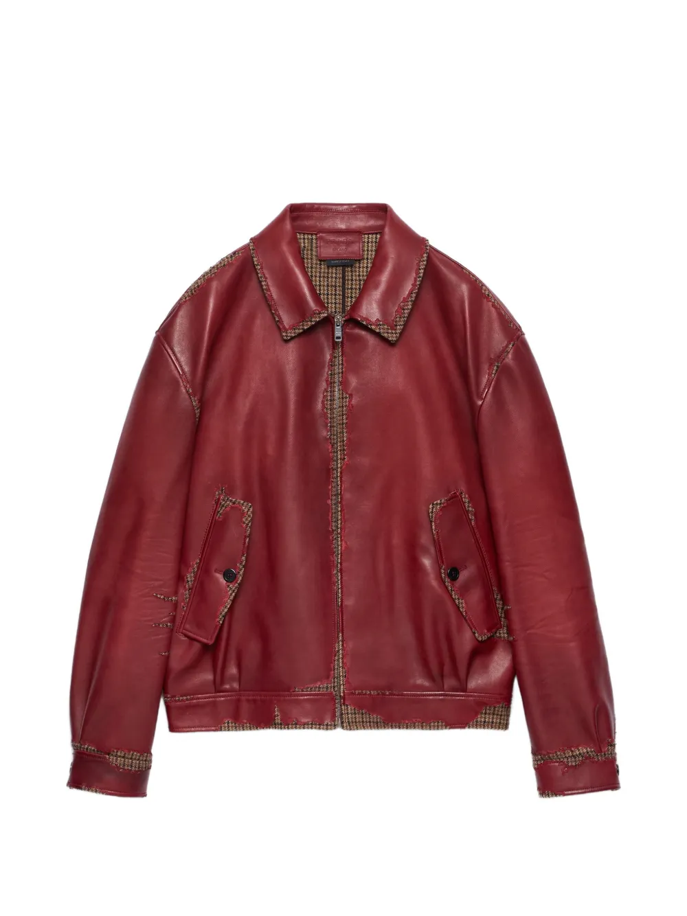 Prada bonded nappa leather and houndstooth check fabric jacket