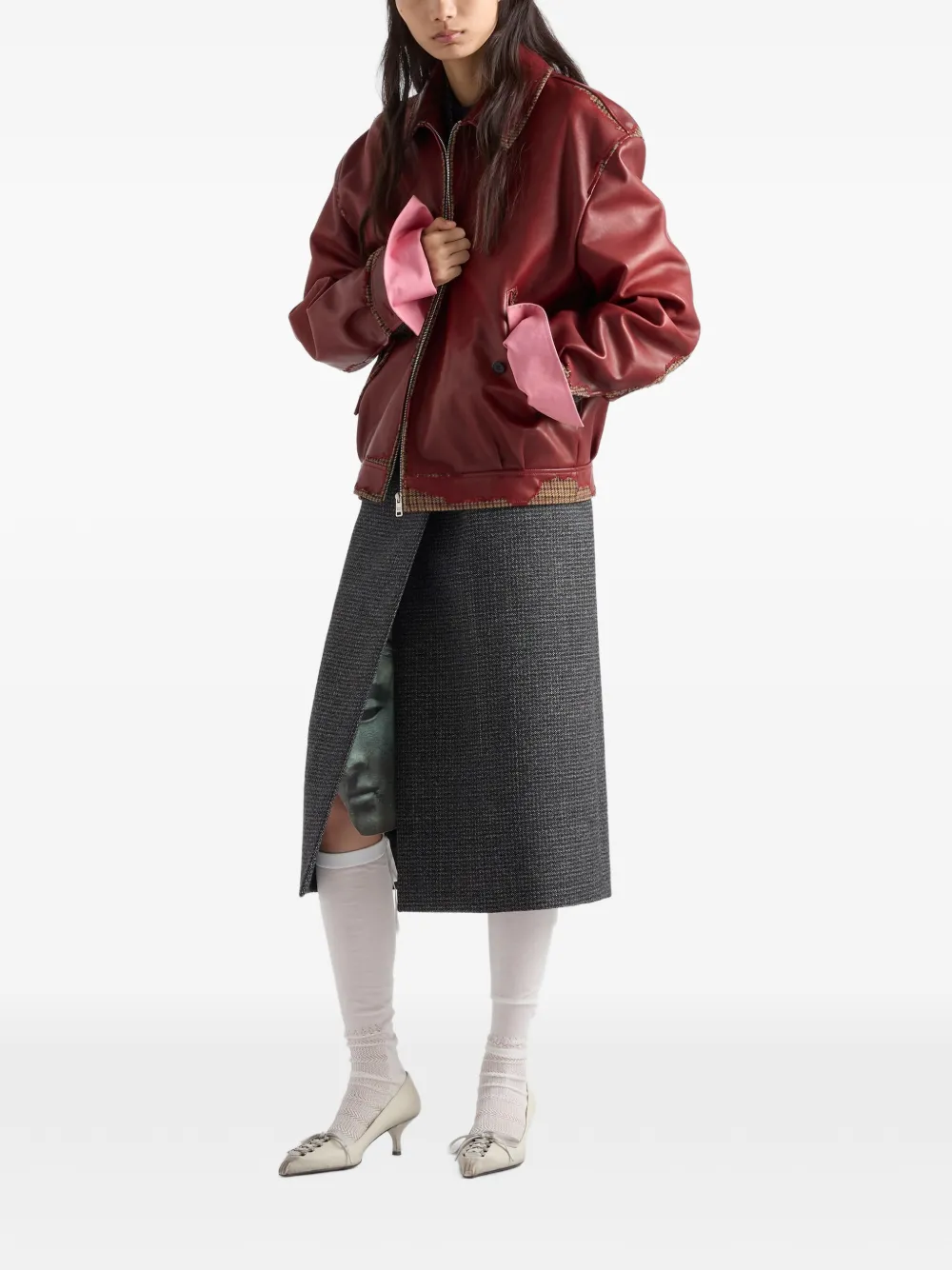Prada Geruit nappaleren jack met pied-de-poule print Rood