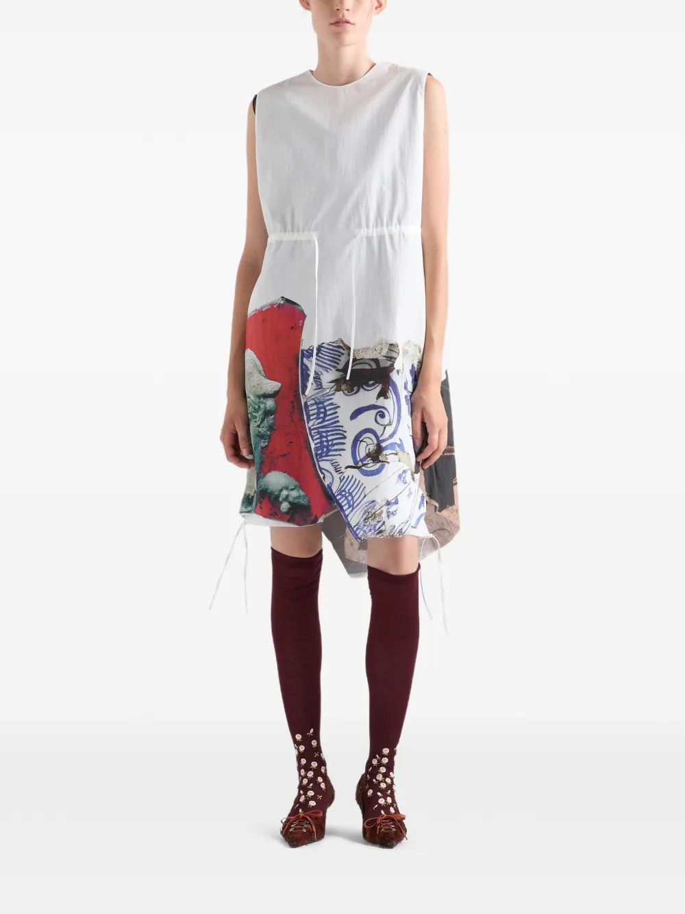 Prada Compacte stoffen jurk met print Wit