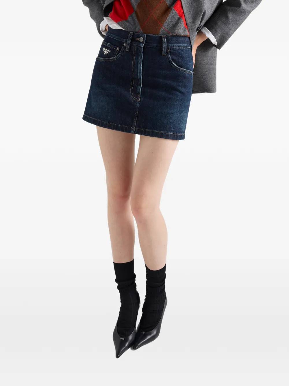 Prada Spijkerrok met trekkoord Blauw
