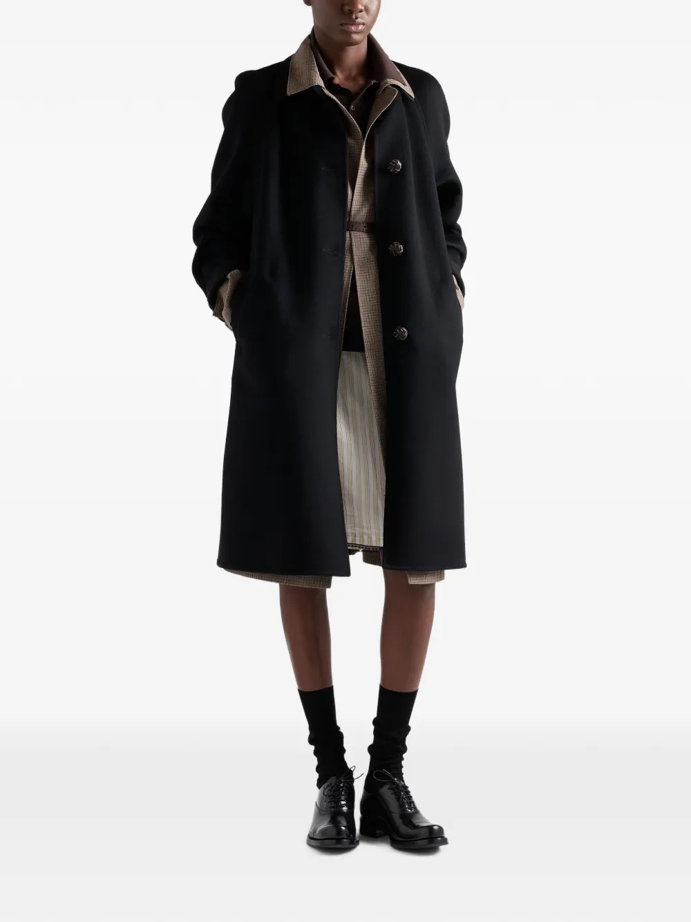 Prada Single-breasted Double Cashmere And Wool Coat In Black